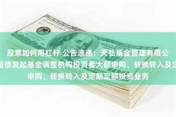 股票如何用杠杆 公告速递：天弘基金管理有限公司关于天弘优利短债发起基金调整机构投资者大额申购、转换转入及定期定额投资业务